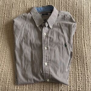 Ralph Lauren Men's Brown and White Striped Shirt